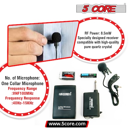5 Core Wireless Lavalier Lapel Microphone System, Single Channel Uhf Mic-01 MIC-01